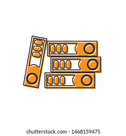 Orange Office folders with papers and documents icon isolated on white background. Office binders. Archives folder sign.  Vector Illustration