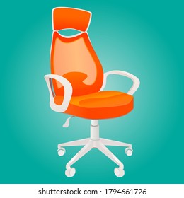 Orange office plastic chear on green background