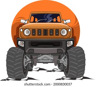 the orange off-road monster truck illustration vector