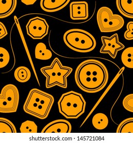 orange on black needle & buttons silhouette seamless pattern