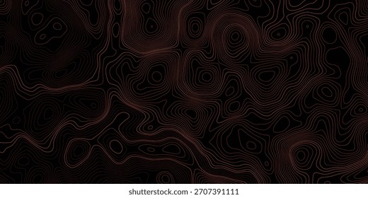 Naranja sobre negro la altura estilizada del contorno del mapa topográfico en líneas y contornos.