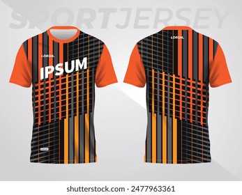 orange on dark background for sports jersey pattern. abstract color texture shirt front and back view mockup