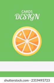 Naranja en la plantilla de diseño de tarjeta vector verde. Cartel con ilustraciones planas y espacio para copiar texto. Postcard con fondo simple, cartel promocional. Publicidad de una invitación de página