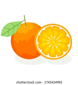 Orange on white background, orange of patterns,orange flat design, cartoon style.
