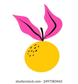 Orange on white background. Yellow tangerine. Doodle. Kids flat illustration