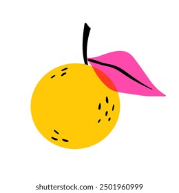 Orange sur fond blanc. Tangerine jaune. Illustration pour enfants à plat