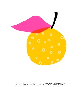 Orange auf weißem Hintergrund. Gelbe Mandarine. Doodle. Flachbild für Kinder