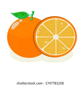 Orange, orange auf weißem Hintergrund, orangefarbene Vektorgrafik, flaches Design, Cartoon-Stil 
