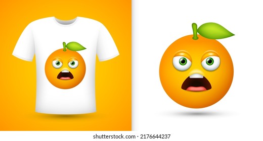 Orange on white shirt. Vector