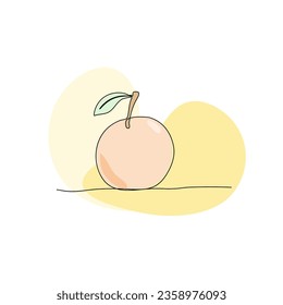 Orange one line drawing colored with pastel colors, vector illustration.