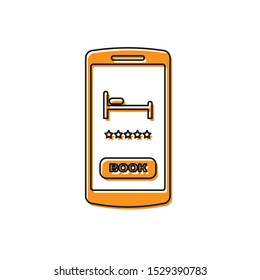 Orange Online hotel booking icon isolated on white background. Online booking design concept for mobile phone.  Vector Illustration