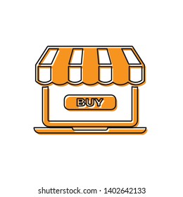 Orange Online shopping concept. Buy on screen laptop icon isolated on white background. Concept e-commerce, e-business, online business marketing. Vector Illustration