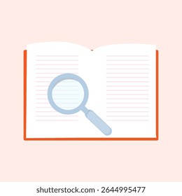 Orange Open Book with Blue Magnifying Glass for Reading and Research