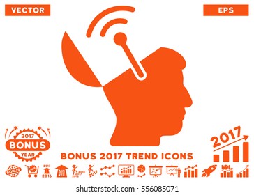 Orange Open Brain Radio Interface icon with bonus 2017 year trend clip art. Vector illustration style is flat iconic symbols, white background.
