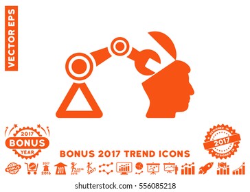 Orange Open Head Surgery Manipulator pictograph with bonus 2017 year trend pictures. Vector illustration style is flat iconic symbols, white background.