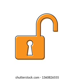 Orange Open padlock icon isolated on white background. Opened lock sign. Cyber security concept. Digital data protection. Safety Vector Illustration