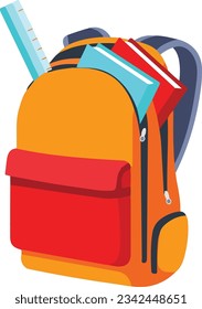  Orange open school bag with ruler and textbooks