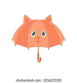 Orange open umbrella illustration. Cartoon drawing of cute parasol for autumn, summer or sunshade on white background. Weather, accessories, climate concept