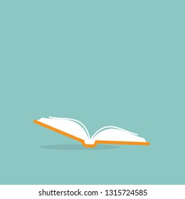 orange opened book with shadow isolated on powder blue background. Flat reading icon. Vector illustration. Education logo.