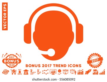 Orange Operator Head icon with bonus 2017 trend clip art. Vector illustration style is flat iconic symbols, white background.