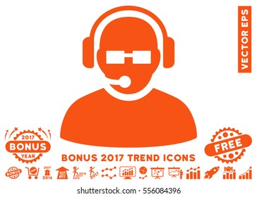 Orange Operator icon with bonus 2017 year trend icon set. Vector illustration style is flat iconic symbols, white background.
