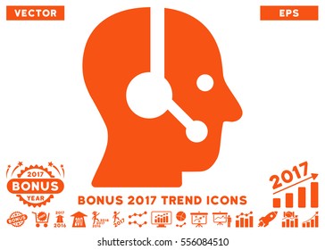 Orange Operator icon with bonus 2017 year trend icon set. Vector illustration style is flat iconic symbols, white background.