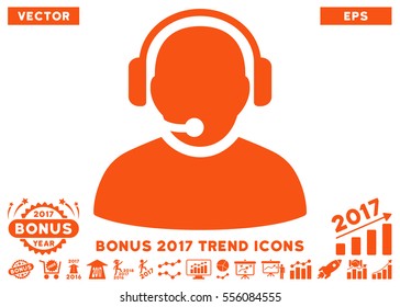 Orange Operator icon with bonus 2017 year trend symbols. Vector illustration style is flat iconic symbols, white background.
