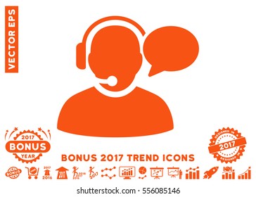 Orange Operator Message pictogram with bonus 2017 year trend icon set. Vector illustration style is flat iconic symbols, white background.