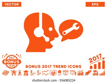Orange Operator Service Message pictograph with bonus 2017 year trend pictograms. Vector illustration style is flat iconic symbols, white background.