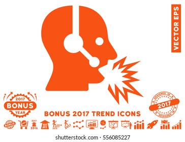 Orange Operator Shout pictogram with bonus 2017 trend pictograph collection. Vector illustration style is flat iconic symbols, white background.