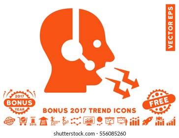 Orange Operator Shout pictogram with bonus 2017 trend icon set. Vector illustration style is flat iconic symbols, white background.