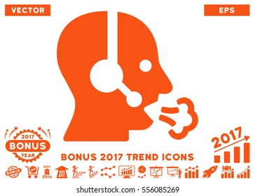 Orange Operator Speech icon with bonus 2017 trend symbols. Vector illustration style is flat iconic symbols, white background.