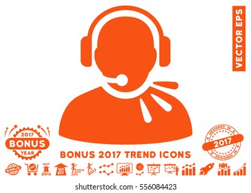 Orange Operator Speech pictogram with bonus 2017 year trend images. Vector illustration style is flat iconic symbols, white background.