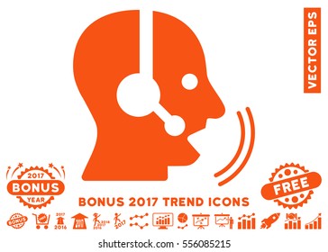 Orange Operator Speech pictogram with bonus 2017 year trend clip art. Vector illustration style is flat iconic symbols, white background.