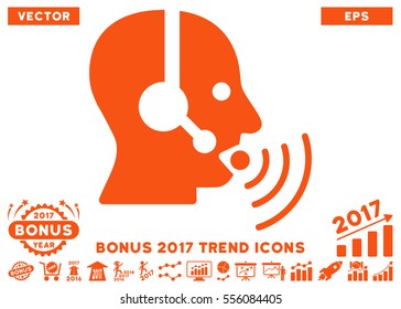 Orange Operator Talking Sound Waves icon with bonus 2017 trend images. Vector illustration style is flat iconic symbols, white background.