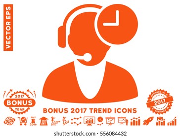 Orange Operator Time icon with bonus 2017 year trend pictograph collection. Vector illustration style is flat iconic symbols, white background.