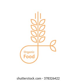 orange organic food logo like wheat ears. concept of rice, gluten, bio, herbal badge, brewery, bakery mark. isolated on white background. flat style trend modern brand design vector illustration