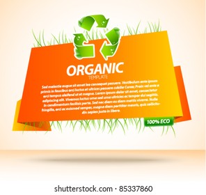 Orange origami eco template with recycle sign
