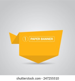 orange origami paper speech bubble or web banner .vector illustration