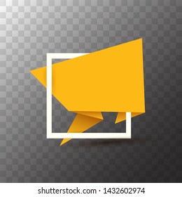 Orange origami speech bubble or banner isolated on transparent background. Ribbon banner, scroll, price tag, sticker, badge, poster. Vector cover design template 