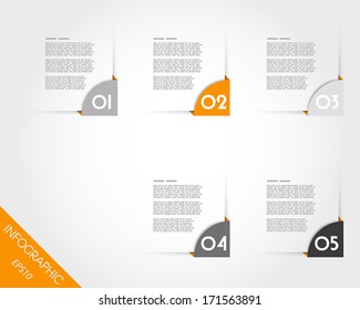 orange origami triangular round corner stickers. infographic concept.