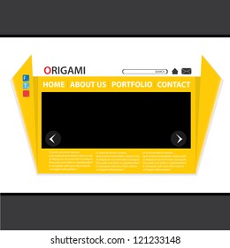 orange origami website template design. vector origami style site.
