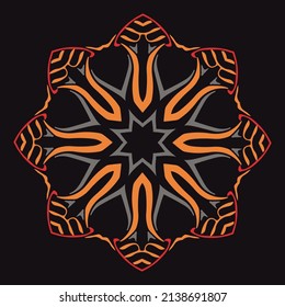 orange ornament with a star on a black background. Vector illustration