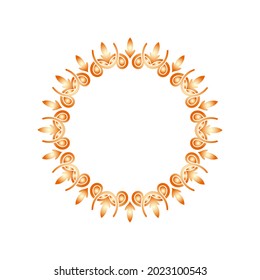 Orange ornamental circular pattern on white background. Card template design. Decorative vector frame.
