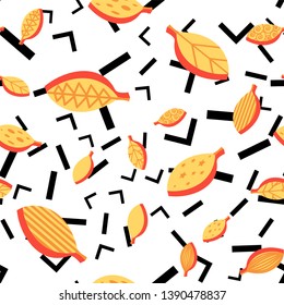 Orange ornate leaves seamless vector cartoon pattern