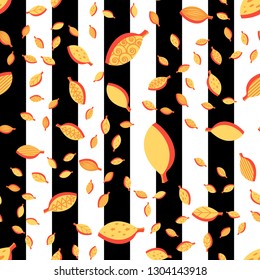 Orange ornte leaves color seamless vector pattern. Falling autumn foliage fall striped background