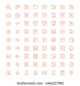 Orange Outline Icon Set for Mobile and Web User Interface Design.