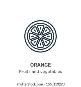 Orange outline vector icon. Thin line black orange icon, flat vector simple element illustration from editable fruits concept isolated stroke on white background