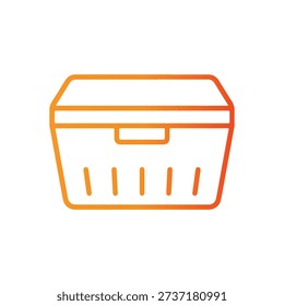 Orange outlined cooler box icon with bold lines and minimalist design isolated on white background modern and clean style for food storage concept
