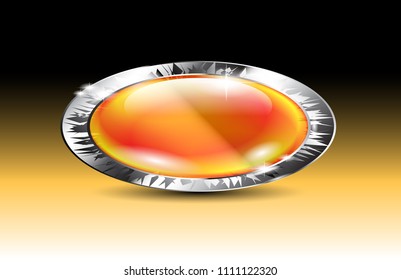 Orange oval background with a silver frame, with space for your text. Vector illustration.